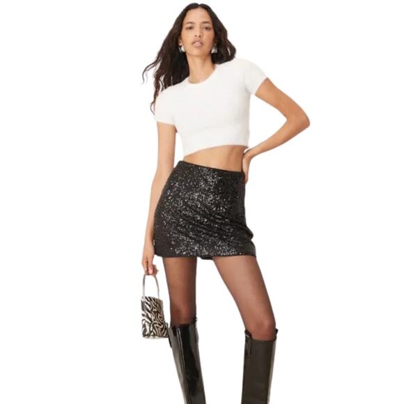 Abercrombie & Fitch High Rise Sequin Skort Black Mini Skirt Size XL - Picture 1 of 9